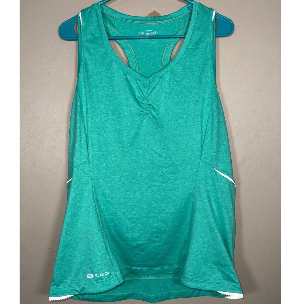 Sugoi Womens Cycling Tank Top Teal Green Racerback Rear Pockets Size L